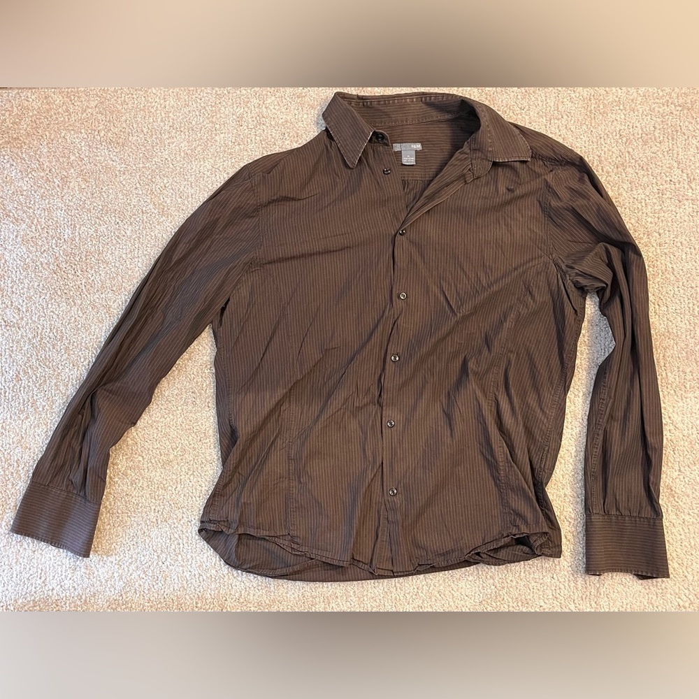 H&M brown striped button down